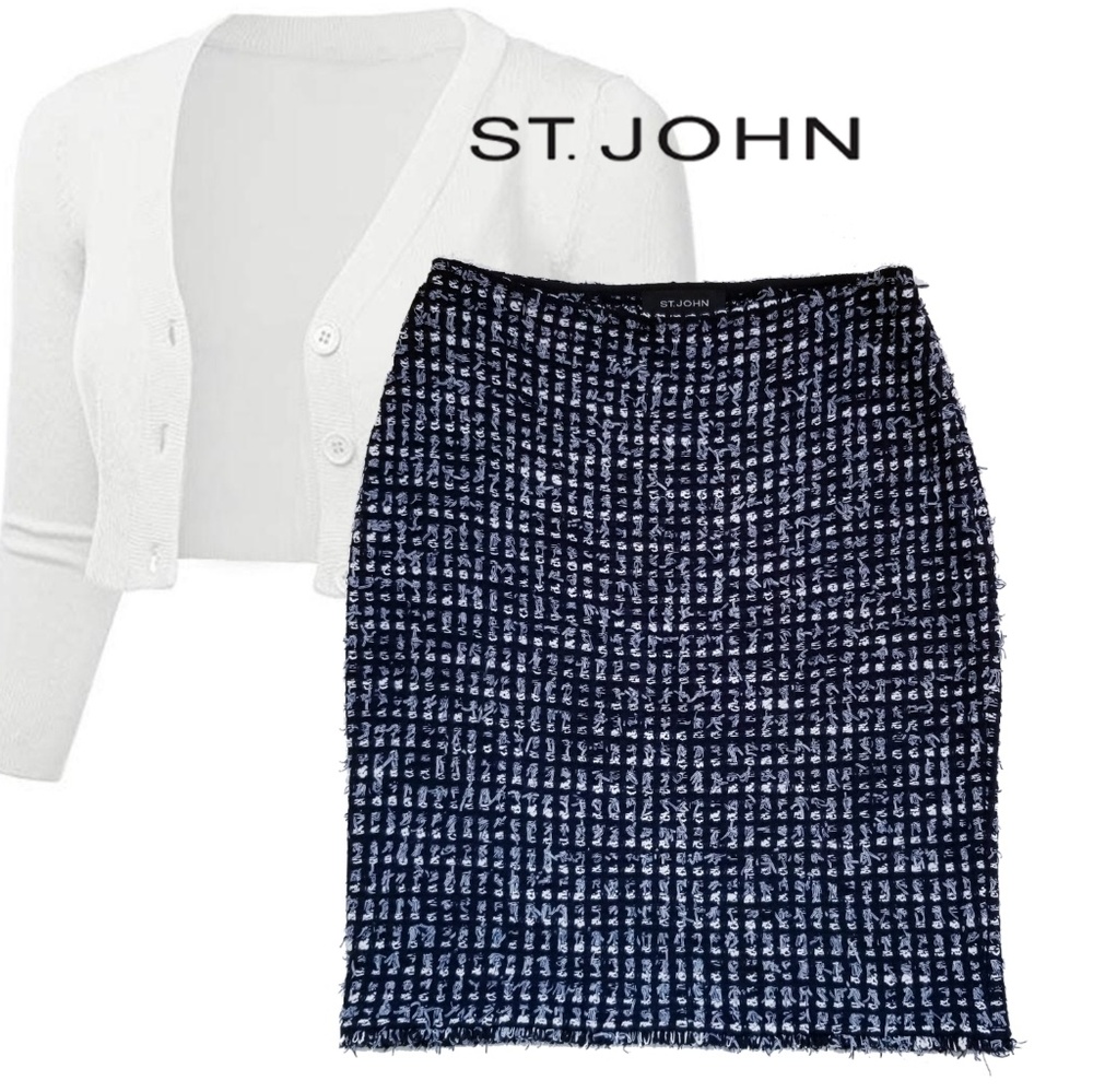 St. John Fringe Ribbon Knit Skirt